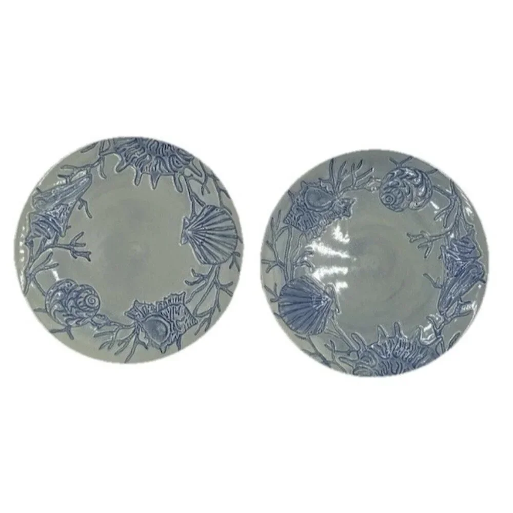 Pottery Barn Salad Plate Dessert Blue Shell Ocean Beach Coastal Coral  8